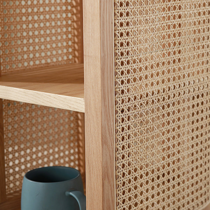 ZenovaSphere Halb-Oval Nachttisch | Holz & Rattan Design | 3 Ebenen | Stauraumwunder für Schlafzimmer