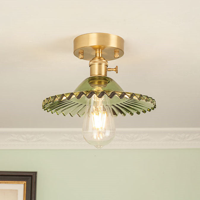 Ripplora Deckenleuchte | Vintage-Runddesign | Glas mit Wellenstruktur | Messing-Optik | Beleuchtung für Wohnzimmer