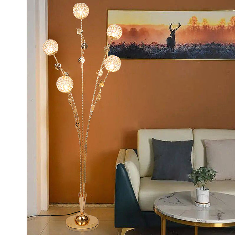 GlowLeaf Design Stehende Bodenleuchte | 5-Licht Lampe | Blatt- und Blumenmotiv | Wohnzimmer Luxusbeleuchtung