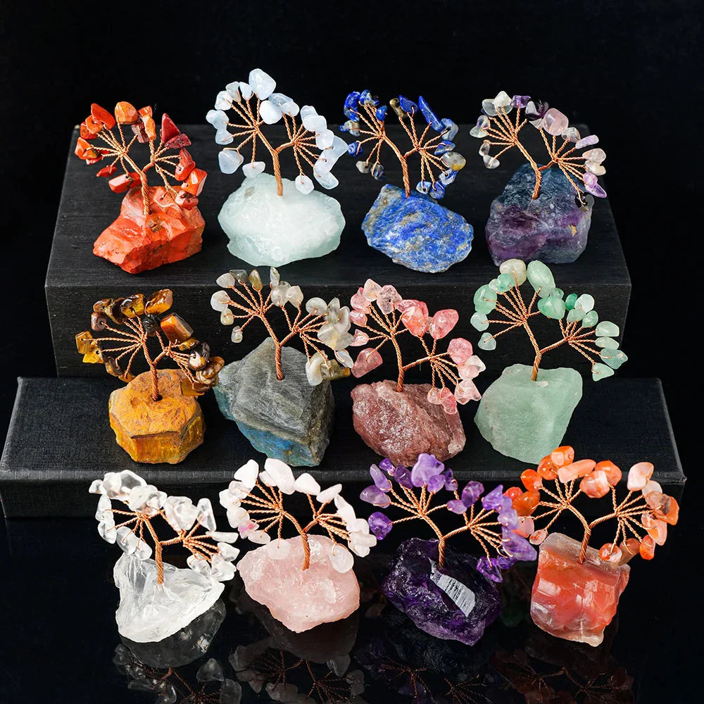 GemFortune Kristall Glücksbaum | Naturstein Baum mit Rohsteinbasis | Dekoration für Heim, Büro & Schreibtisch