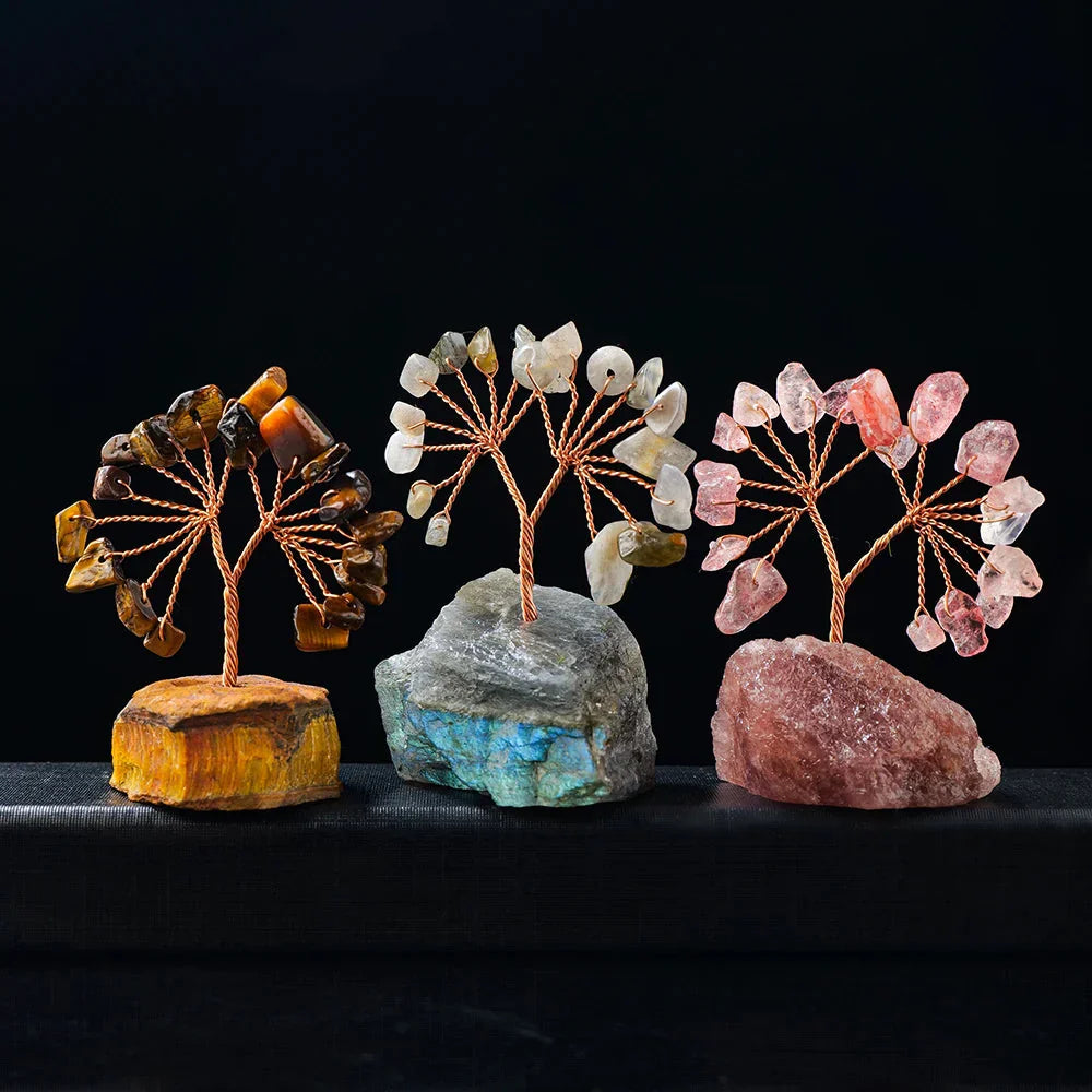 GemFortune Kristall Glücksbaum | Naturstein Baum mit Rohsteinbasis | Dekoration für Heim, Büro & Schreibtisch