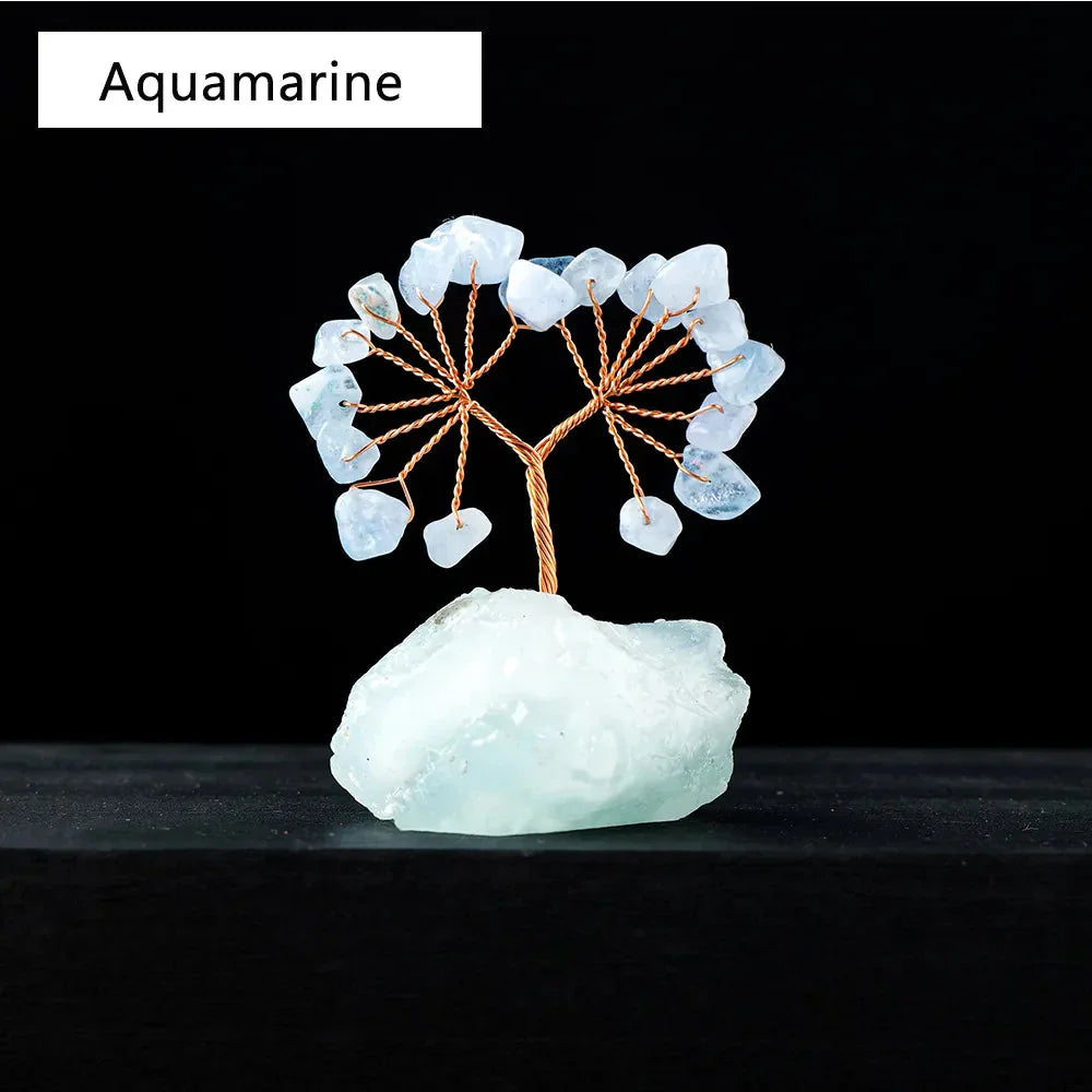 GemFortune Kristall Glücksbaum | Naturstein Baum mit Rohsteinbasis | Dekoration für Heim, Büro & Schreibtisch