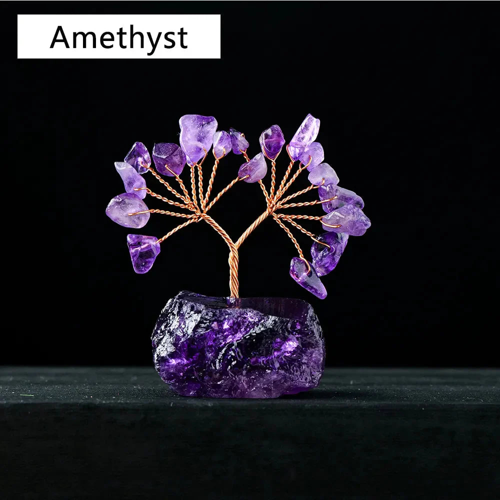 GemFortune Kristall Glücksbaum | Naturstein Baum mit Rohsteinbasis | Dekoration für Heim, Büro & Schreibtisch