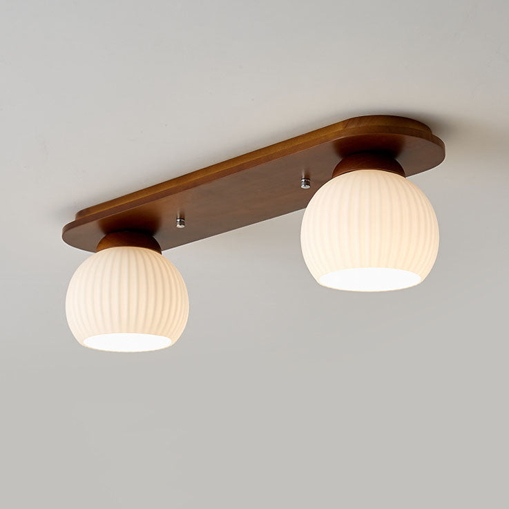 Zeniro Japanischer Stil Deckenleuchte | Gestreiftes Glas & Holz | Flush Mount | Minimalistisches Design