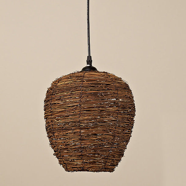 RattanDome Retro Pendelleuchte | Handgewebtes Rattan-Design | 1-Licht | Natürliche Wohnbeleuchtung