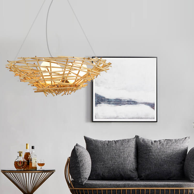 RavaNest Rattan Kronleuchter | Handgewebtes Design | 2- oder 3-flammig | Natürliche Eleganz | Hängeleuchte