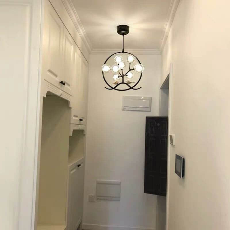 AvianGlow Nordic Kronleuchter | Metall-Vogelzweig Design | 9-Licht Pendelleuchte | Elegante Beleuchtung für Wohnzimmer