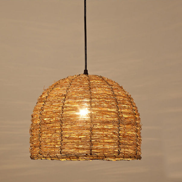 RattanDome Retro Pendelleuchte | Handgewebtes Rattan-Design | 1-Licht | Natürliche Wohnbeleuchtung