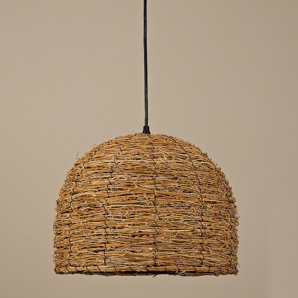 RattanDome Retro Pendelleuchte | Handgewebtes Rattan-Design | 1-Licht | Natürliche Wohnbeleuchtung