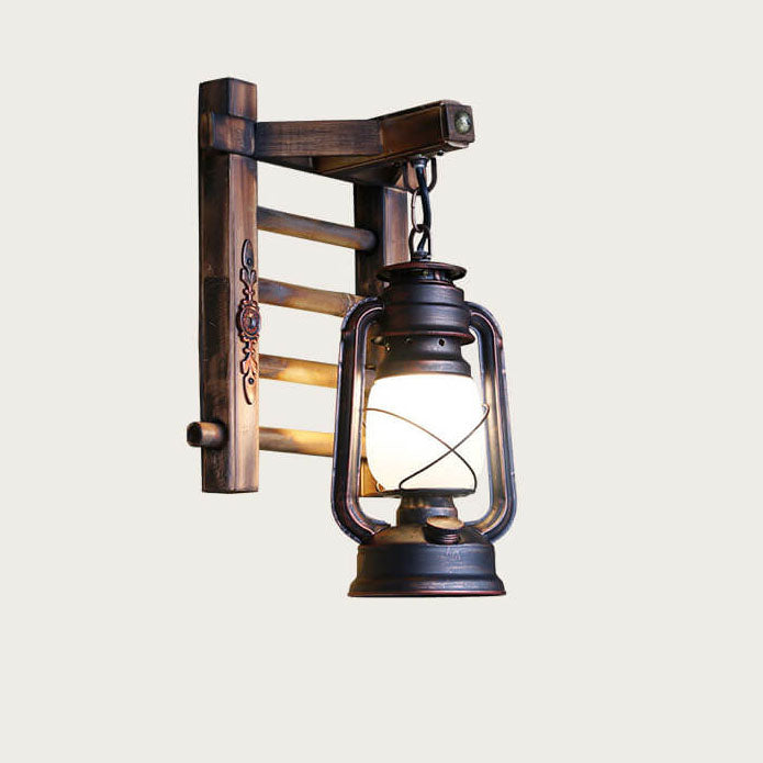 BambooLuxe Wandleuchte | Vintage Kerosin-Look | Bambusgeflecht Basis | 1-Licht Wandlampe