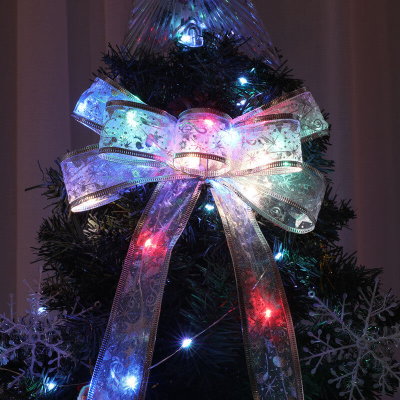 RibbonLustre LED Lichterkette | Weihnachtsbaum-Deko | Geschenkband-Design | Farbige & Warmweiße Beleuchtung