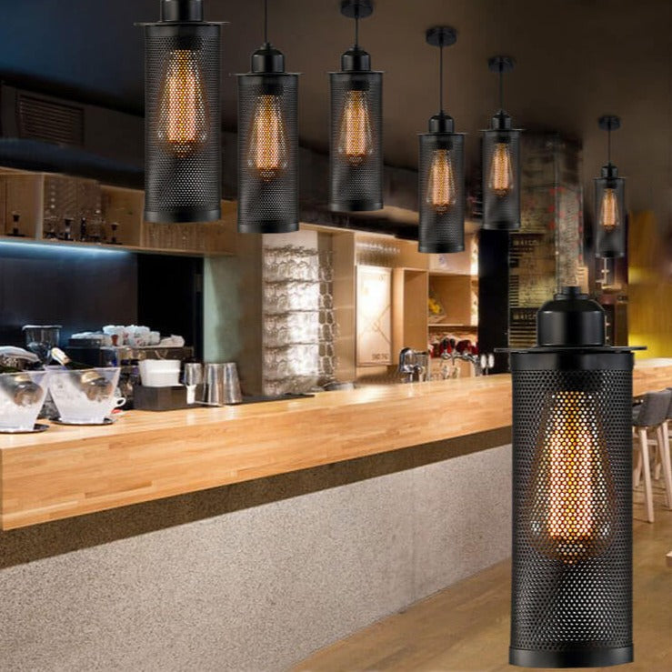 Ferrolume Pendelleuchte | Vintage Zylindernetz-Design | Schmiedeeisen | 1-Licht Hängelampe für zeitlose Eleganz