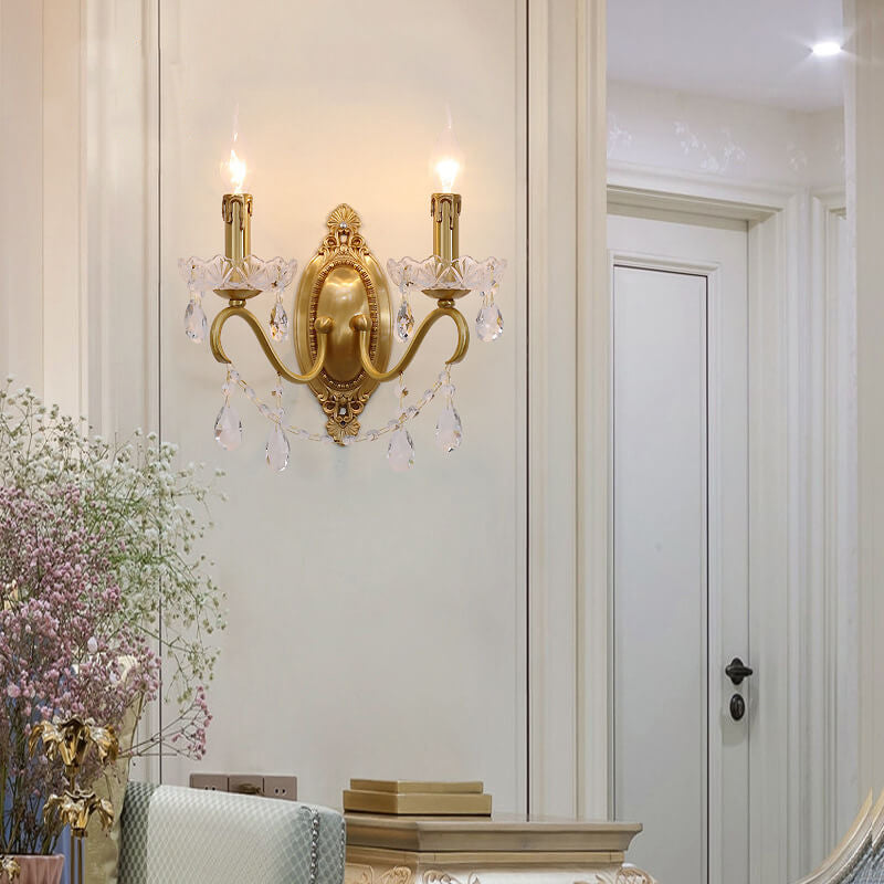Crystaléa Wandlampe im französischen Vintage-Stil | Messing & Kristall | Elegante Beleuchtung für Zuhause