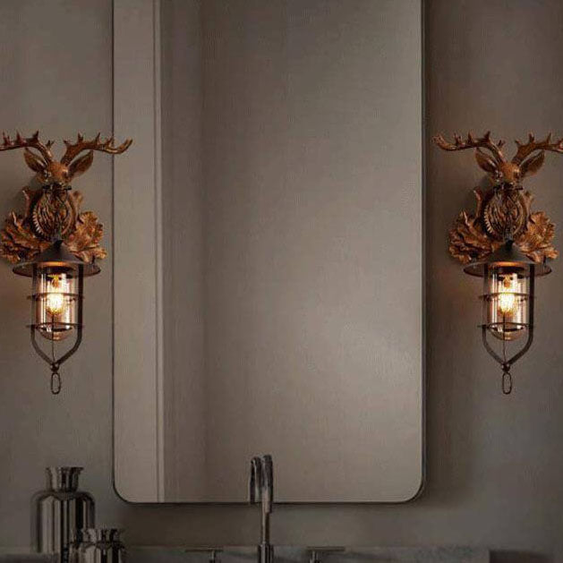 AntlerLuxe Wandleuchte | Retro Hirschkopf-Design | 1-Licht Wandlampe | Rustikale Beleuchtung für Wohnräume