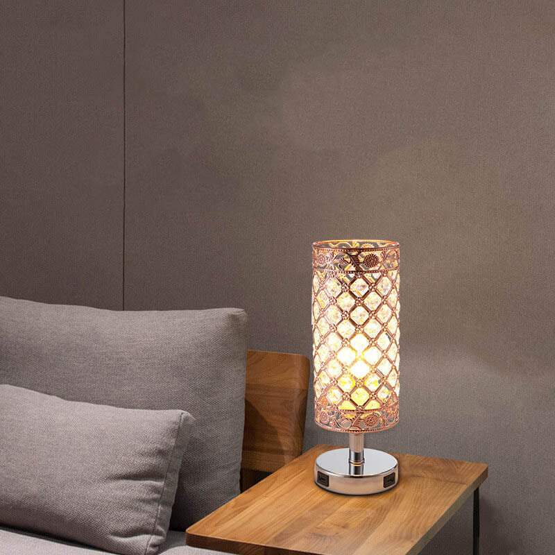 LustraTouch Tischlampe | Zylindrischer Metallschirm | USB-Ladefunktion & Touch-Schalter | Moderne 1-Licht LED Leuchte