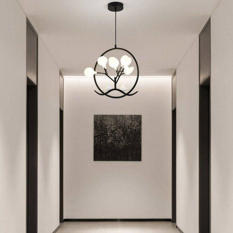 AvianGlow Nordic Kronleuchter | Metall-Vogelzweig Design | 9-Licht Pendelleuchte | Elegante Beleuchtung für Wohnzimmer