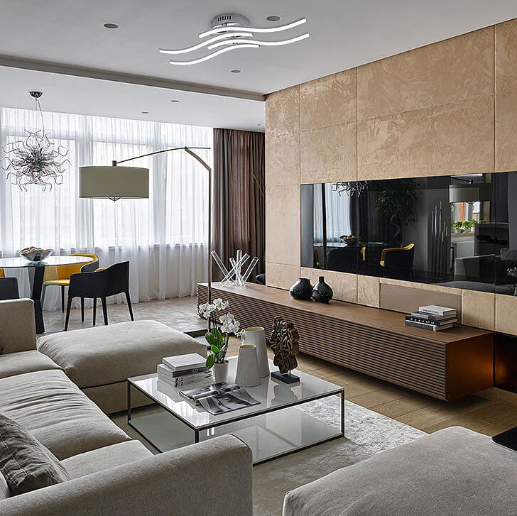 FluxLume LED Deckenleuchte | Wellenförmiges Design | Semi-Flush Montage | Warm- & Weißlicht | Minimalistischer Stil