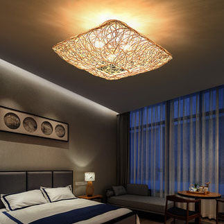 Nestoria Deckenleuchte | Modernes Rattan Nest-Design | Quadratische 3-Licht Flush-Mount Lampe | Elegante Beleuchtung für Wohnräume