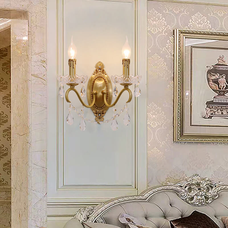 Crystaléa Wandlampe im französischen Vintage-Stil | Messing & Kristall | Elegante Beleuchtung für Zuhause