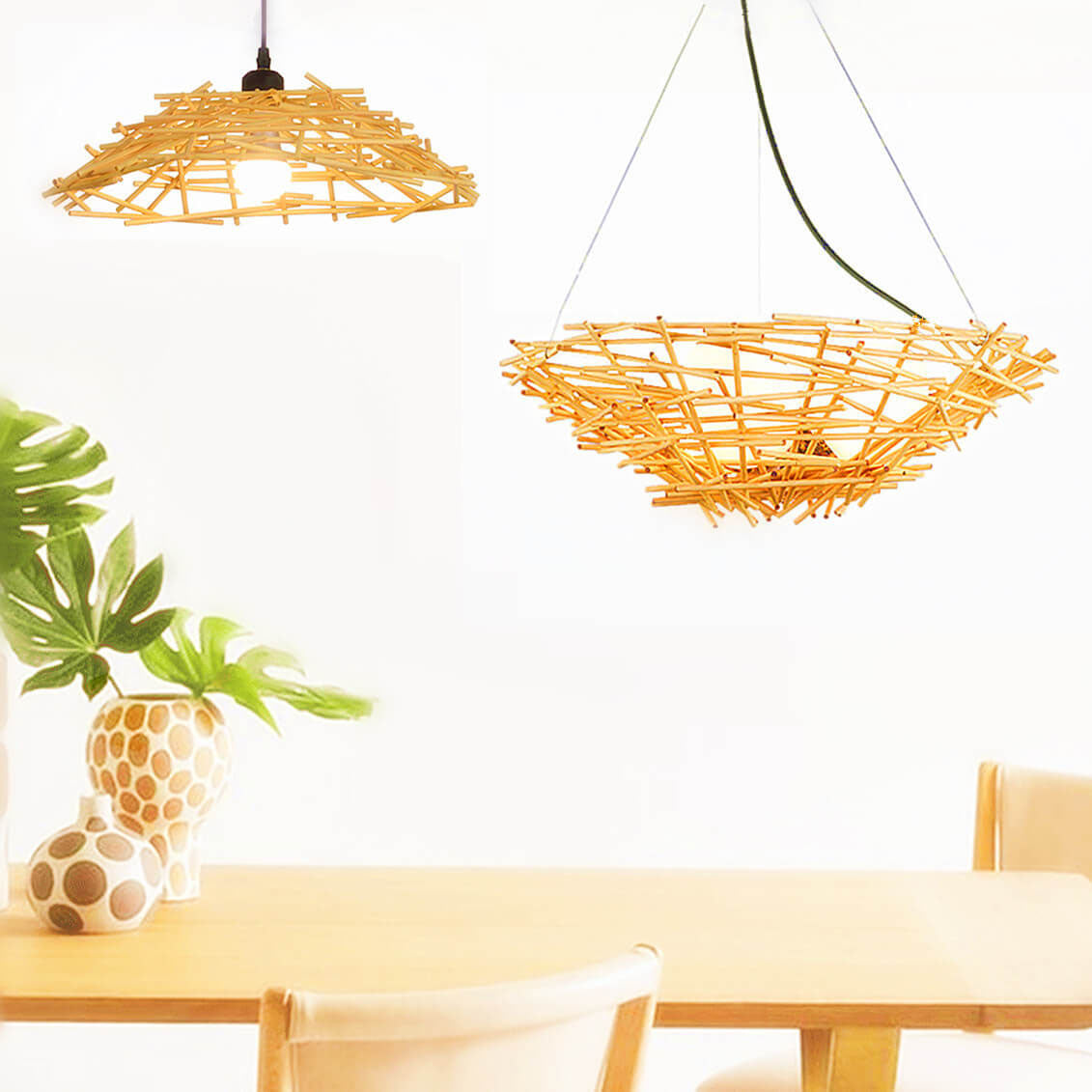 RavaNest Rattan Kronleuchter | Handgewebtes Design | 2- oder 3-flammig | Natürliche Eleganz | Hängeleuchte