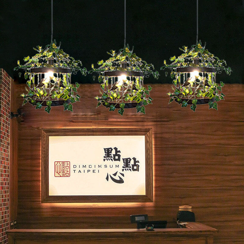 AviNest Retro Hängelampe | Vogelkäfig-Design | Kreative Pflanzen-Optik | 1-flammig | Dekorative Pendelleuchte