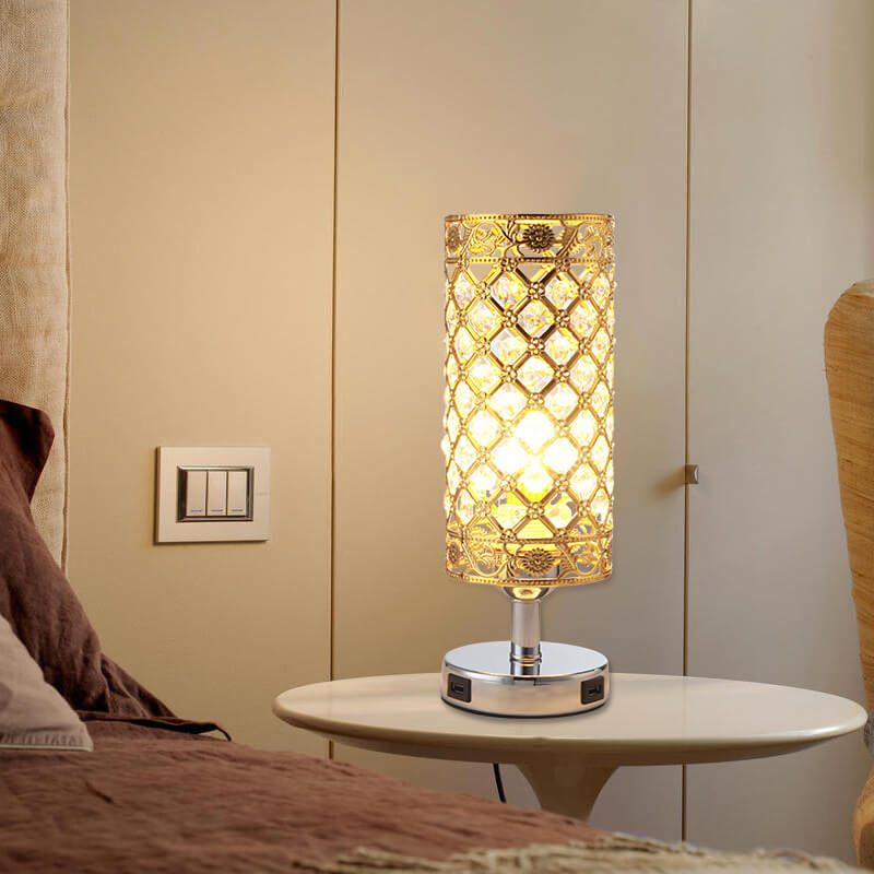 LustraTouch Tischlampe | Zylindrischer Metallschirm | USB-Ladefunktion & Touch-Schalter | Moderne 1-Licht LED Leuchte