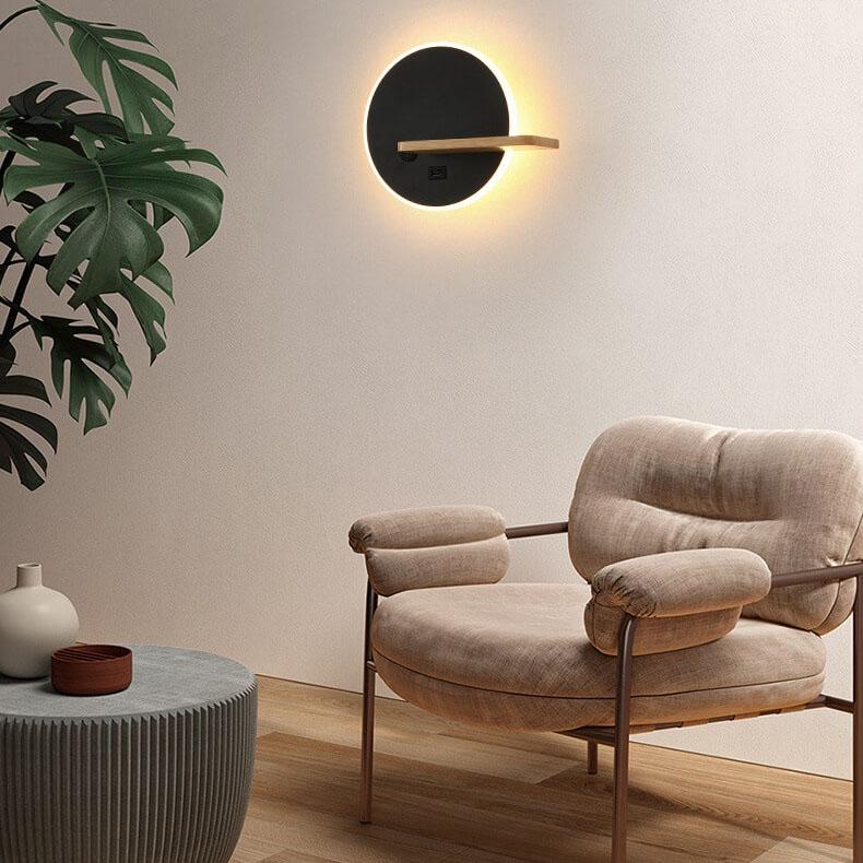 Nordic Creative Flat Round 1-Light LED Wall Sconce Lamp With USB Port And Switch