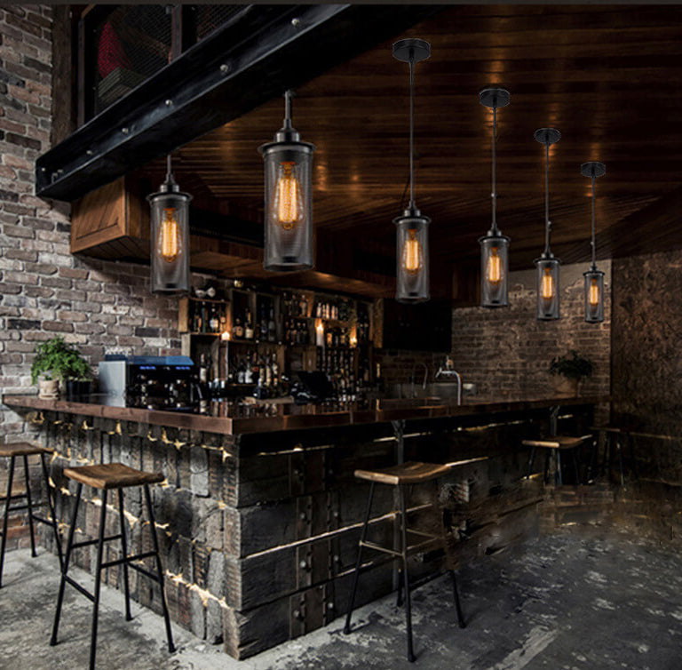 Ferrolume Pendelleuchte | Vintage Zylindernetz-Design | Schmiedeeisen | 1-Licht Hängelampe für zeitlose Eleganz