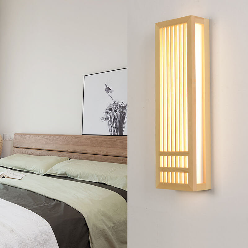 ZenWood Minimalist Japanische Wandlampe | Rechteckiges Design | LED 1-Licht | Warmes und Weißes Licht | Deko für Zuhause