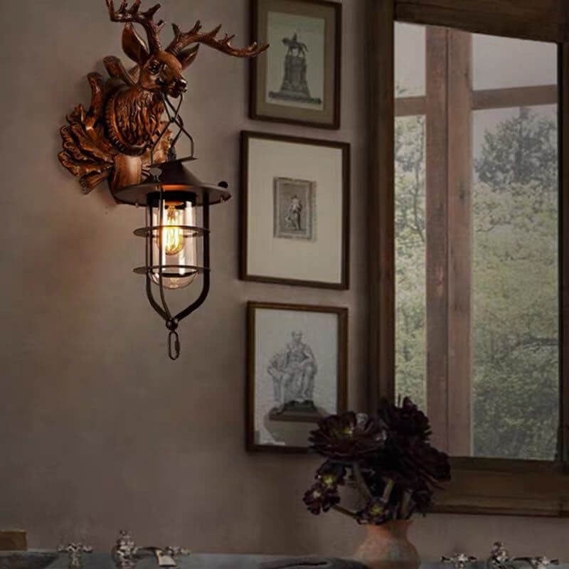 AntlerLuxe Wandleuchte | Retro Hirschkopf-Design | 1-Licht Wandlampe | Rustikale Beleuchtung für Wohnräume
