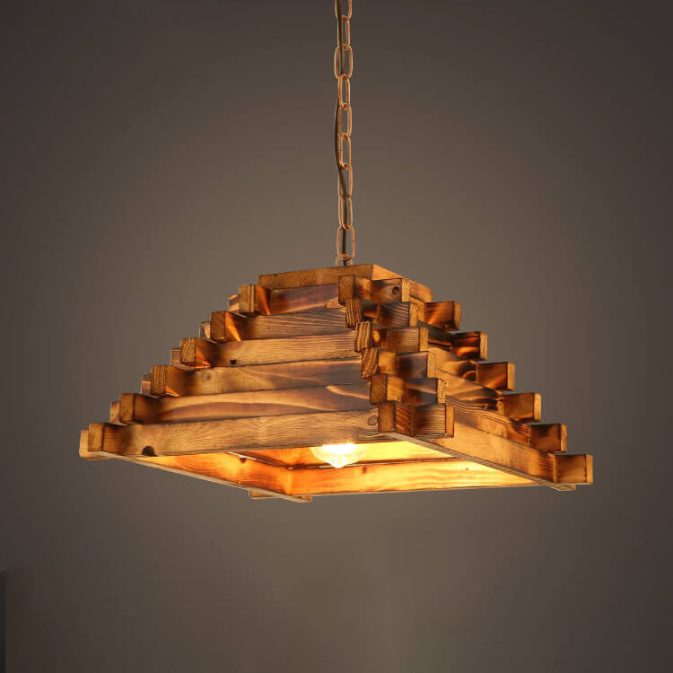 TimberTriad Pendelleuchte | Vintage Holzdesign | Dreieckige Hängelampe | Einfache Lichtquelle | Rustikal & Modern