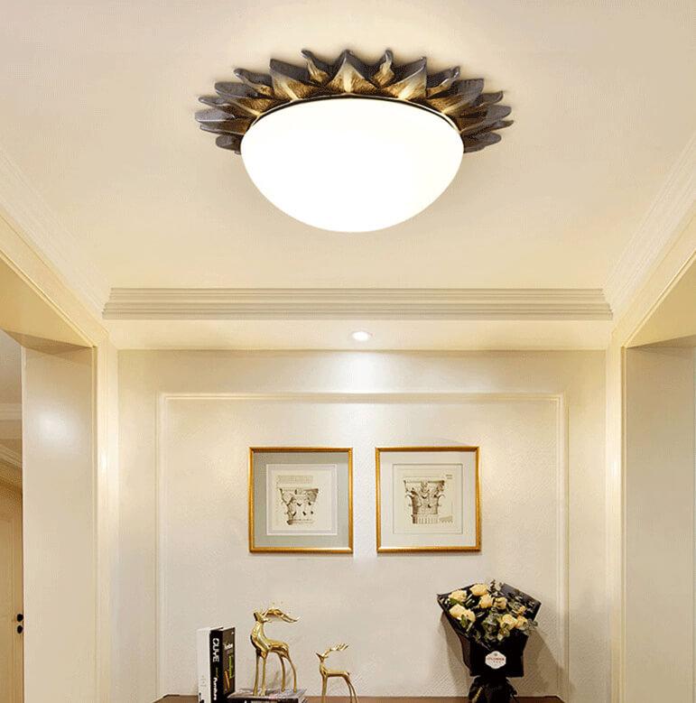 SolaraBowl Deckenleuchte | Vintage Glasschirm im Sonnen-Design | 1/3-Licht Flush-Mount Lampe | Elegante Beleuchtung