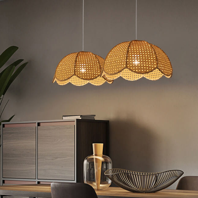 RattanLume Pendelleuchte | Nordisches Rattandesign | 1-Licht Muschelkuppel | Natürliche Eleganz für Ihr Zuhause