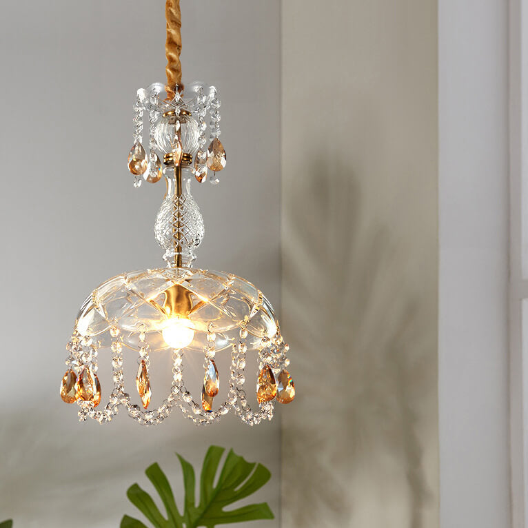 CrystalVive Pendelleuchte | Luxus Kristallkuppel | Moderne 1-Licht Hängelampe | Elegante Beleuchtung für Zuhause