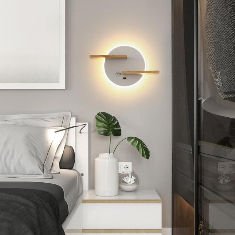 Nordic Creative Flat Round 1-Light LED Wall Sconce Lamp With USB Port And Switch