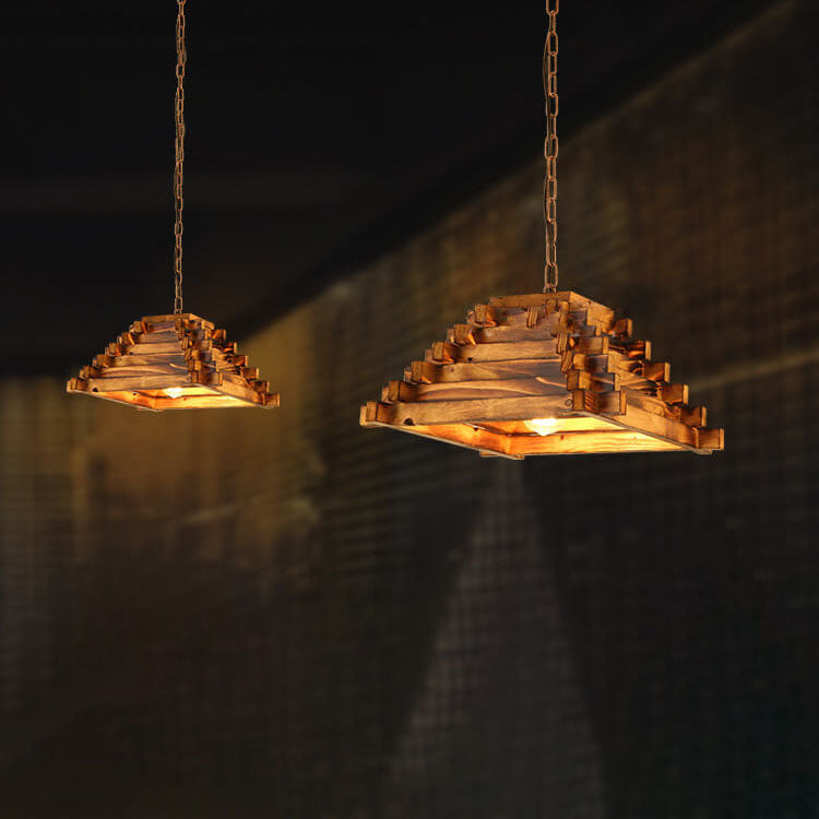 TimberTriad Pendelleuchte | Vintage Holzdesign | Dreieckige Hängelampe | Einfache Lichtquelle | Rustikal & Modern