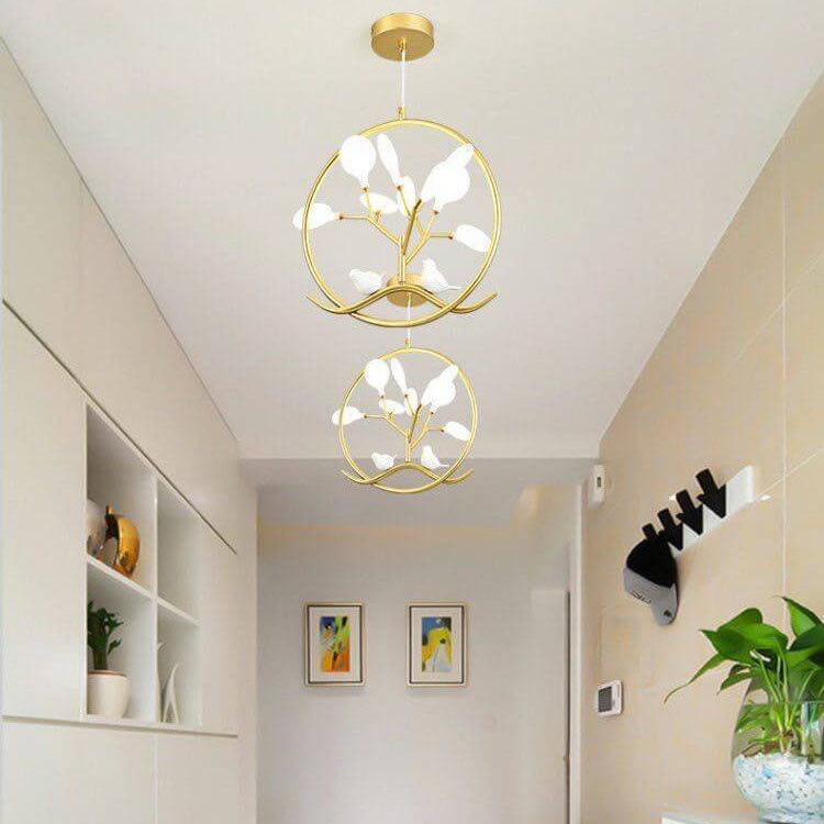 AvianGlow Nordic Kronleuchter | Metall-Vogelzweig Design | 9-Licht Pendelleuchte | Elegante Beleuchtung für Wohnzimmer