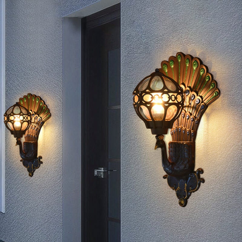 Solario Vintage Outdoor Wandlampe | Europäisches Pfauen-Design | Wetterfest | Hochwertige Außenbeleuchtung
