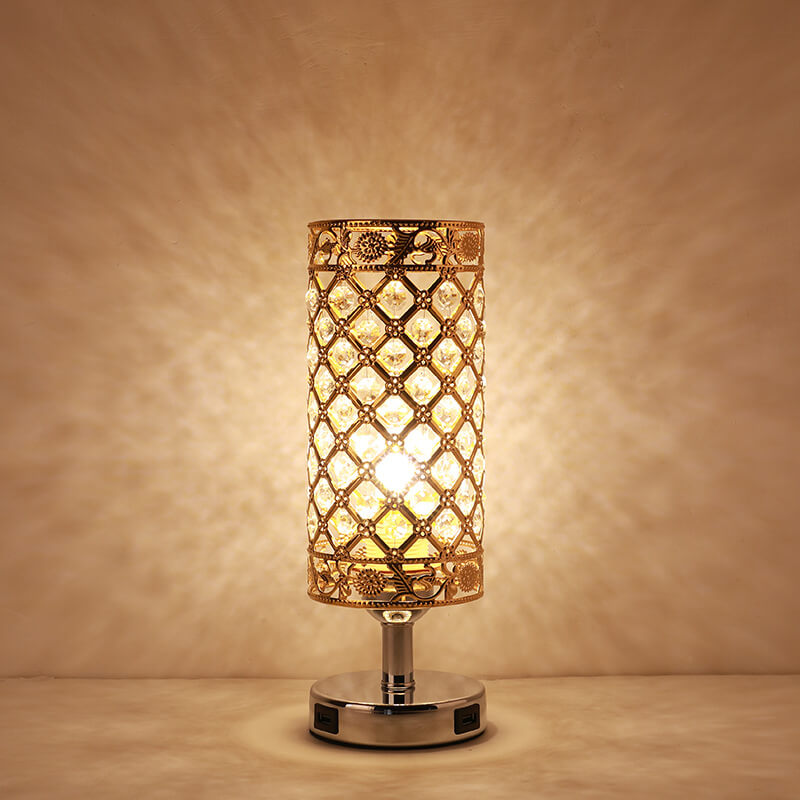 LustraTouch Tischlampe | Zylindrischer Metallschirm | USB-Ladefunktion & Touch-Schalter | Moderne 1-Licht LED Leuchte