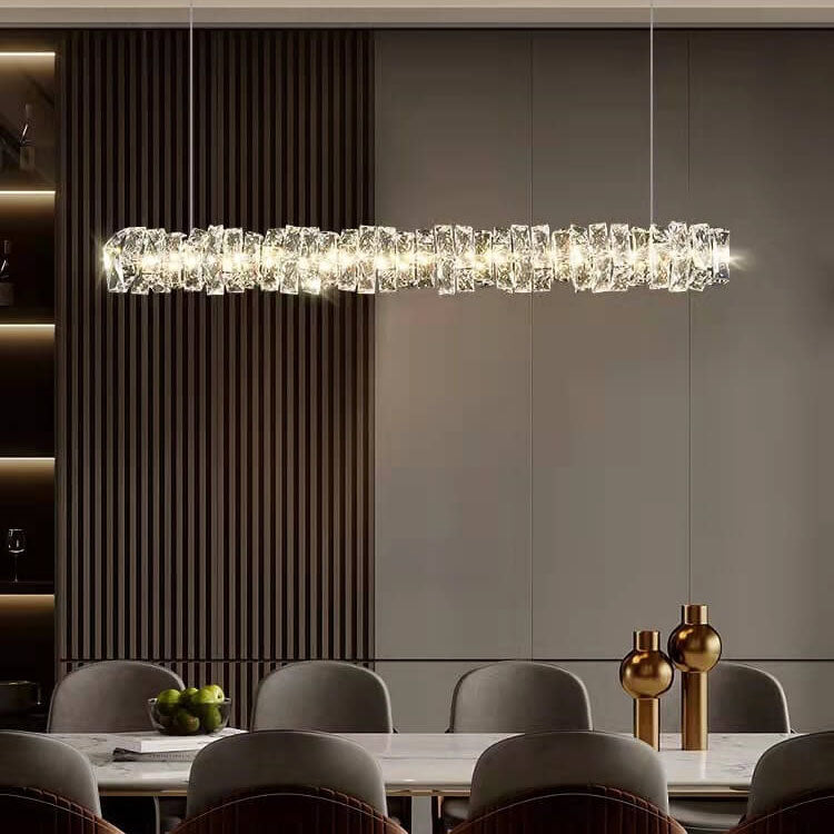 CrystalLine LED Kronleuchter | Modernes Minimalistisches Design | Lineares Kristall | Dimmbares Licht für Esszimmer & Wohnzimmer