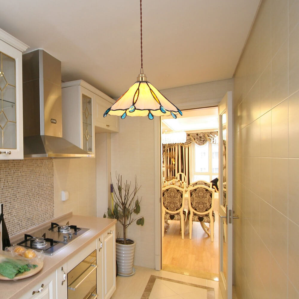 Glassoria Tiffany Pendelleuchte | Vintage Buntglas Design | Regenschirmform | Elegantes Licht für Zuhause