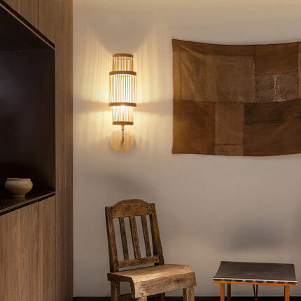 ZyloBeam Wandleuchte | Modernes Bambusdesign | Zylindrische 1-Licht Wandleuchte | Stilvolle Beleuchtung für Wohnräume