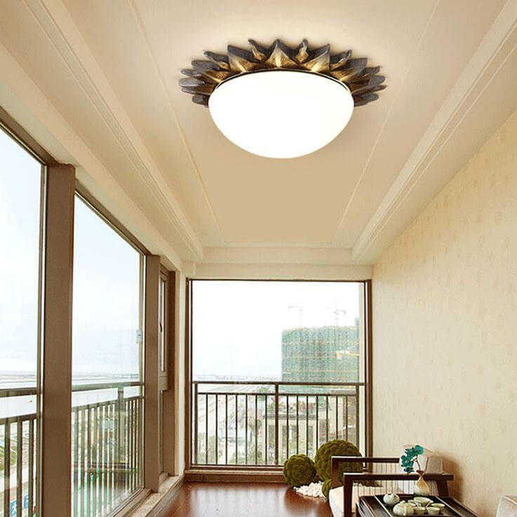 SolaraBowl Deckenleuchte | Vintage Glasschirm im Sonnen-Design | 1/3-Licht Flush-Mount Lampe | Elegante Beleuchtung