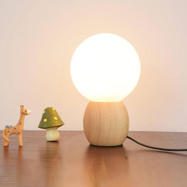 LumiOrbe Nordic Holz-Tischlampe mit Milchglas-Kugel | LED-Licht | Warmes Stimmungslicht