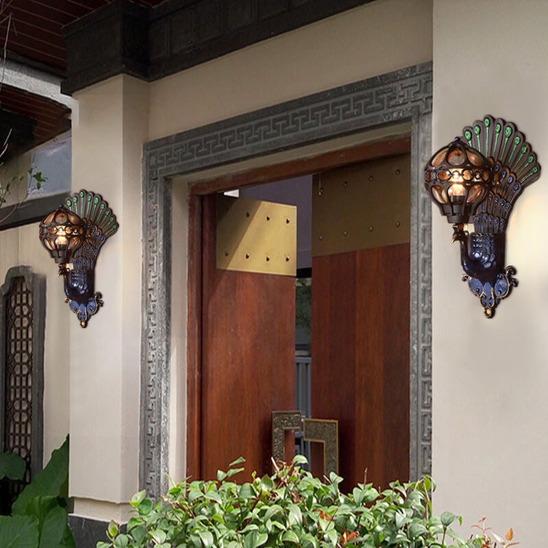 Solario Vintage Outdoor Wandlampe | Europäisches Pfauen-Design | Wetterfest | Hochwertige Außenbeleuchtung