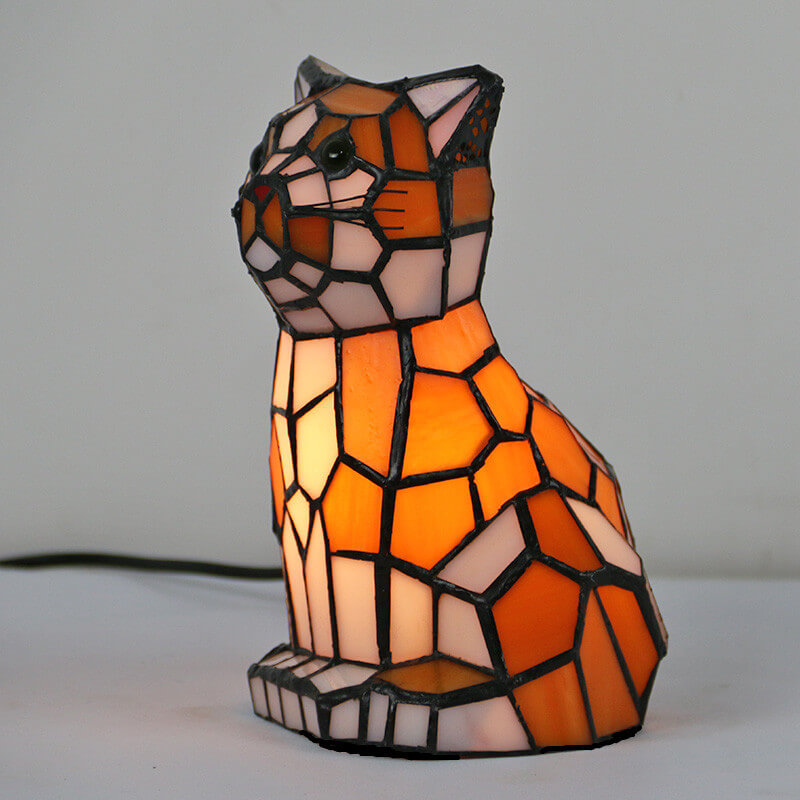 Pawlume Tiffany Tischlampe | Kreatives Katzen-/Hunde-Design | Nachtlicht | Handgefertigtes Buntglas | Dekoratives Stimmungslicht