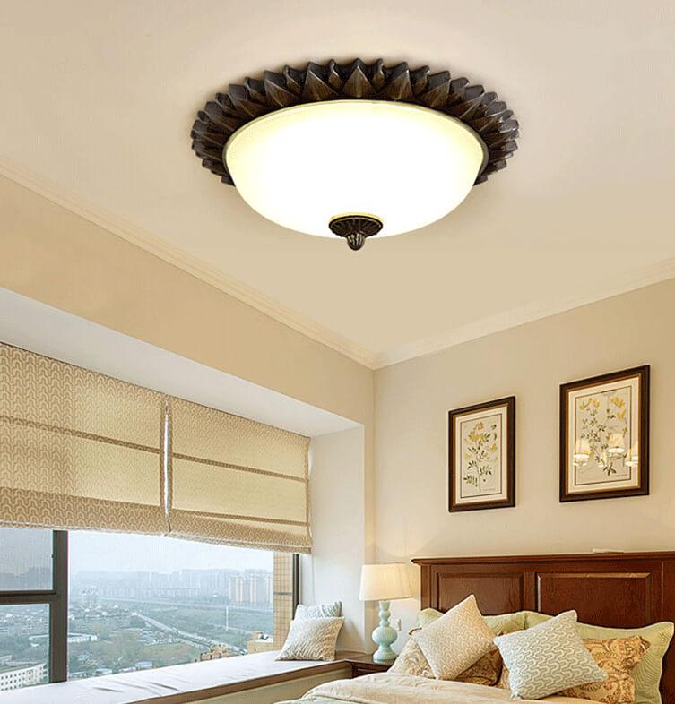 SolaraBowl Deckenleuchte | Vintage Glasschirm im Sonnen-Design | 1/3-Licht Flush-Mount Lampe | Elegante Beleuchtung