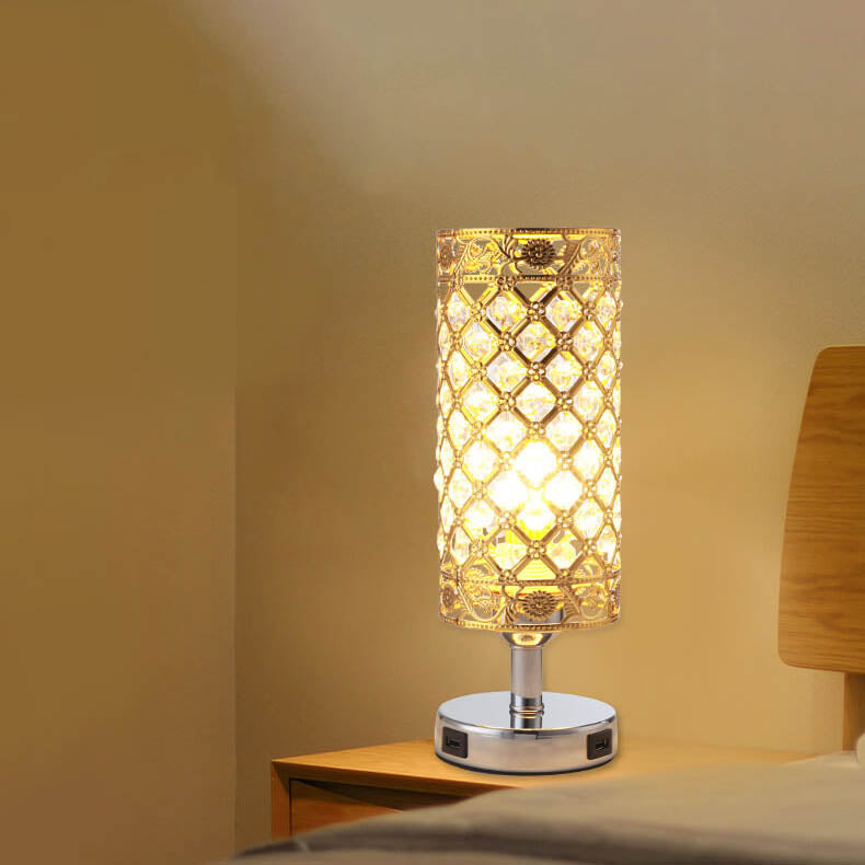 LustraTouch Tischlampe | Zylindrischer Metallschirm | USB-Ladefunktion & Touch-Schalter | Moderne 1-Licht LED Leuchte