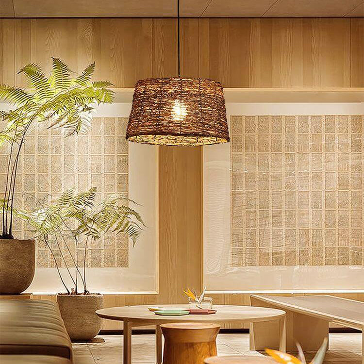 RattanDome Retro Pendelleuchte | Handgewebtes Rattan-Design | 1-Licht | Natürliche Wohnbeleuchtung
