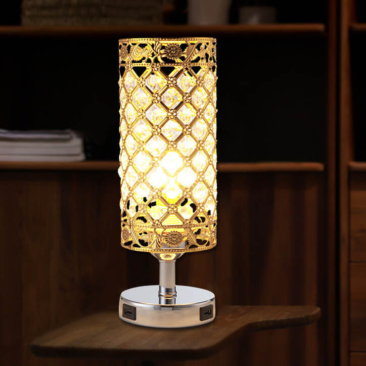 LustraTouch Tischlampe | Zylindrischer Metallschirm | USB-Ladefunktion & Touch-Schalter | Moderne 1-Licht LED Leuchte